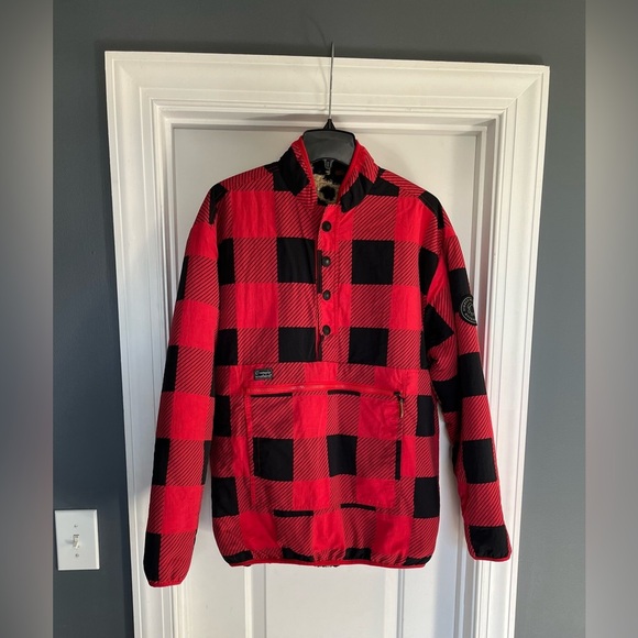Simply Southern Reversible Red/Black Checkered Cheetah Nylon Sherpa Jacket sz L - Picture 1 of 13